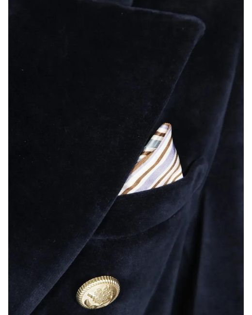 Circolo 1901 Blue Double-Breasted Velvet Jacket With-Tone Butto