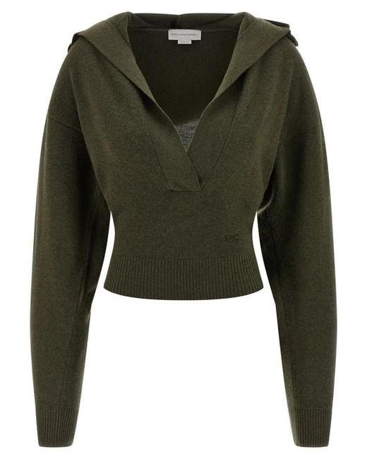 Stella McCartney Green Cropped Virgin Wool Hooded Sweater