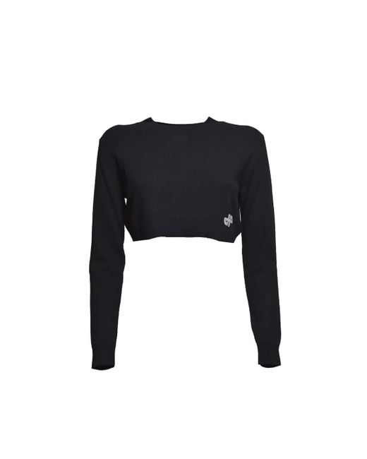 Patou Black Wool Cashmere Cropped Sweater