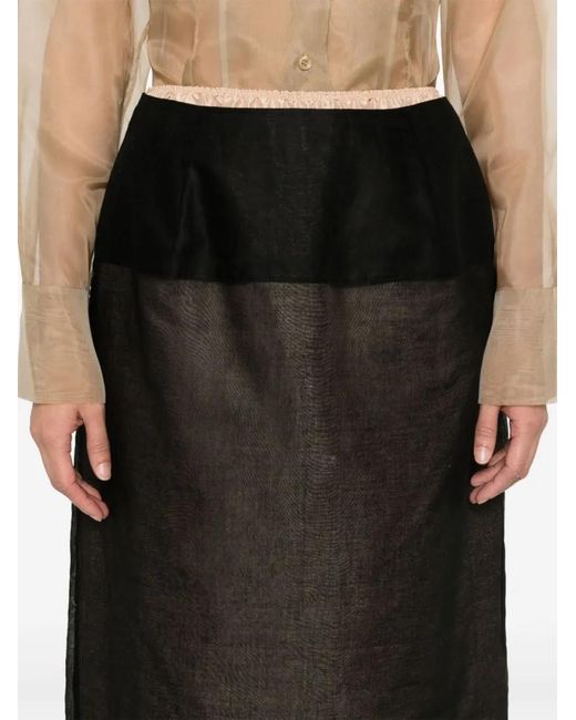 Carven Black Cotton Midi Skirt With Silk Lining