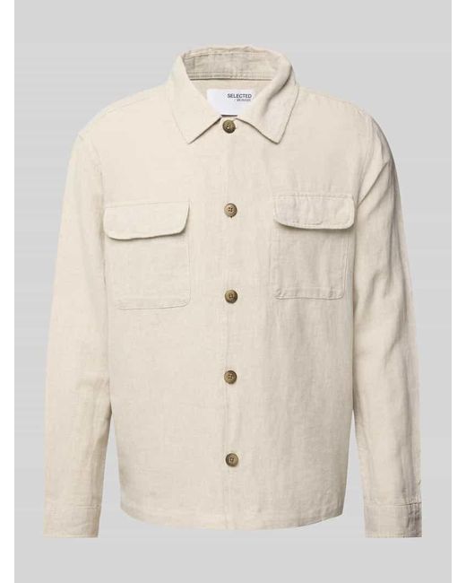 SELECTED Regular Fit Leinenhemdjacke mit Kentkragen Modell 'LEROY SUN' in Natural für Herren