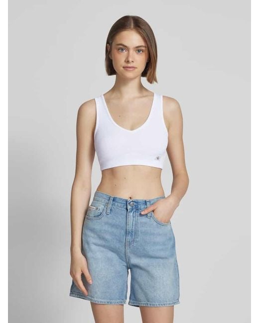 Calvin Klein White Bralette Mit Label-Patch Und V-Ausschnitt