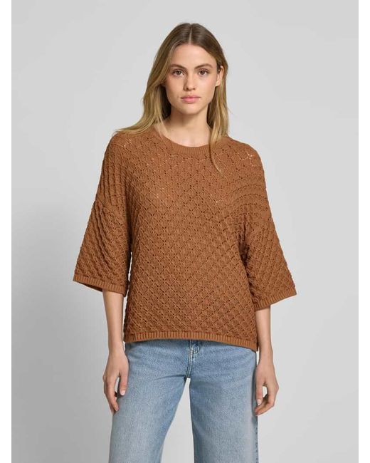 Jake*s Brown Strickpullover mit 3/4-Arm