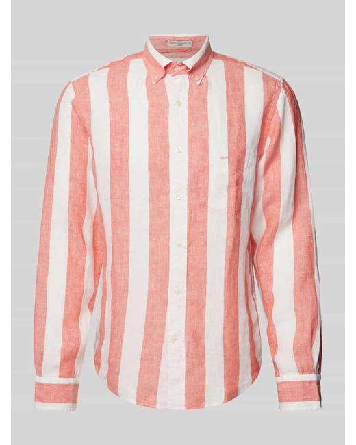 Gant Regular Fit Leinenhemd mit Blockstreifen in Pink für Herren