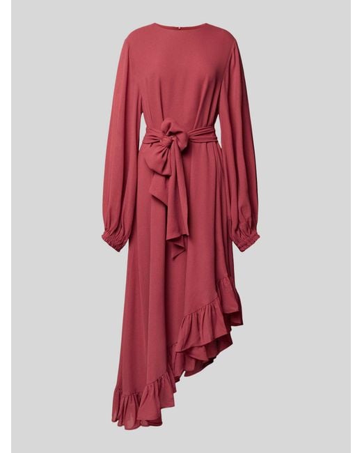 Essentiel Antwerp Flatteuze Maxi-Jurk Met Asymmetrische Ruchezoom, Model 'Iflower' in het Red