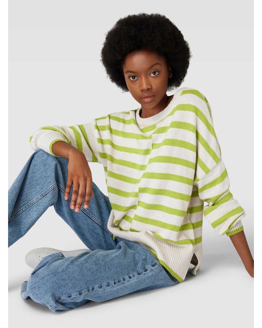 Fransa Oversized Gebreide Pullover Met Streepmotief, Model 'Bitte' in het Green