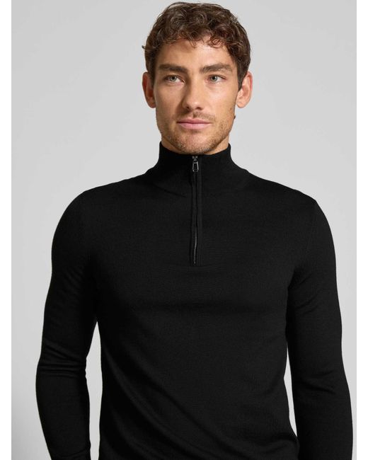Joop! Gebreide Pullover Van Scheerwol Met Opstaande Kraag, Model 'Dario' in het Black voor heren