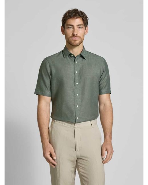 Jake*s Slim Fit Leinenhemd mit Knopfleiste in Green für Herren