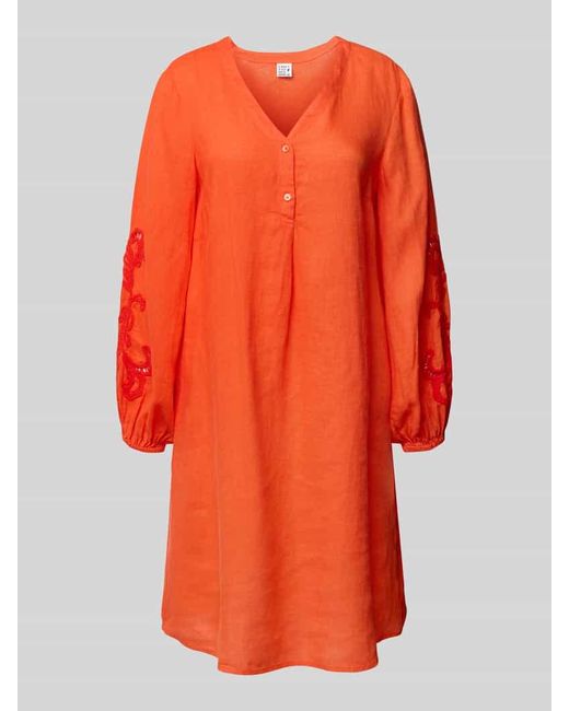 Emily Van Den Bergh Orange Knielanges Leinenkleid mit V-Ausschnitt