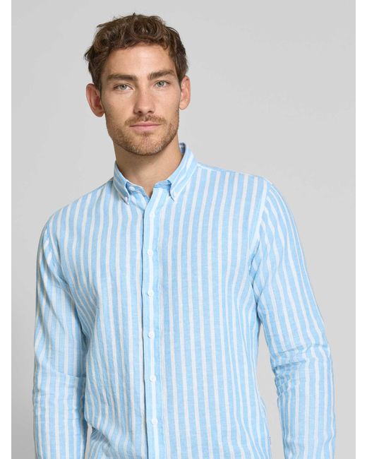Lindbergh Slim Fit Vrijetijdsoverhemd Met Button-downkraag in het Blue voor heren