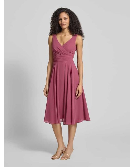 TROYDEN COLLECTION Purple Knielanges Cocktailkleid aus Chiffon mit V-Ausschnitt