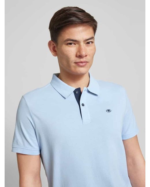 Tom Tailor Poloshirt in unifarbenem Design mit Label-Stitching in Blue für Herren