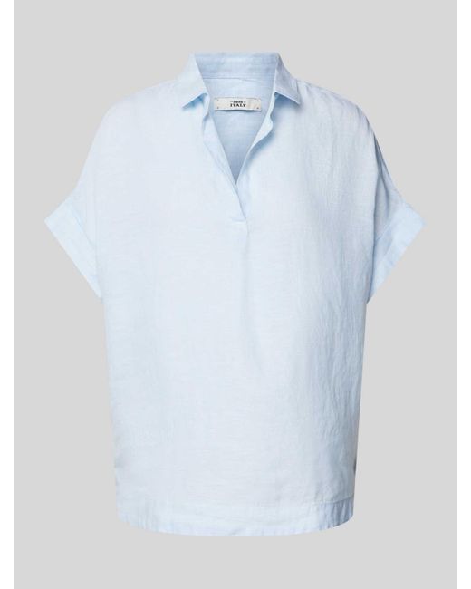 0039 Italy Regular Fit Blouseshirt Van Linnen Met Kapmouwen, Model 'Derry' in het Blue