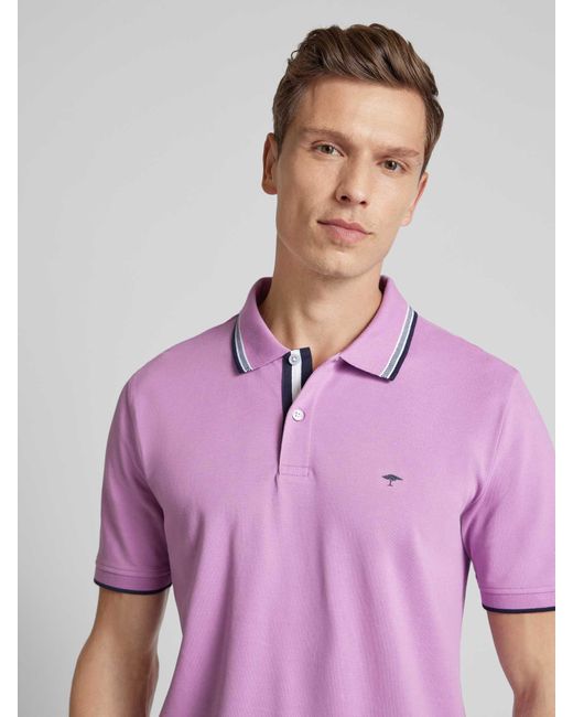 Fynch-Hatton Regular Fit Poloshirt mit Kontraststreifen in Purple für Herren
