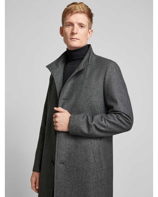 Boss Lange Wollen Jas Met Opstaande Kraag, Model 'Hyde' in het Black voor heren