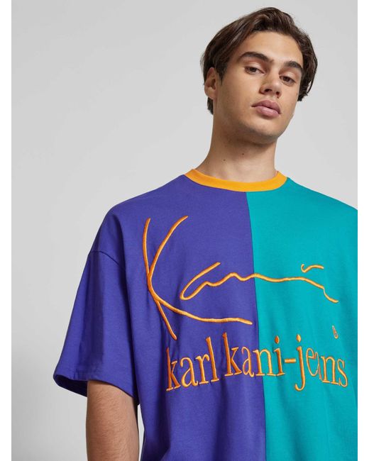 Karlkani Oversized T-shirt Met Labelstitching in het Blue voor heren