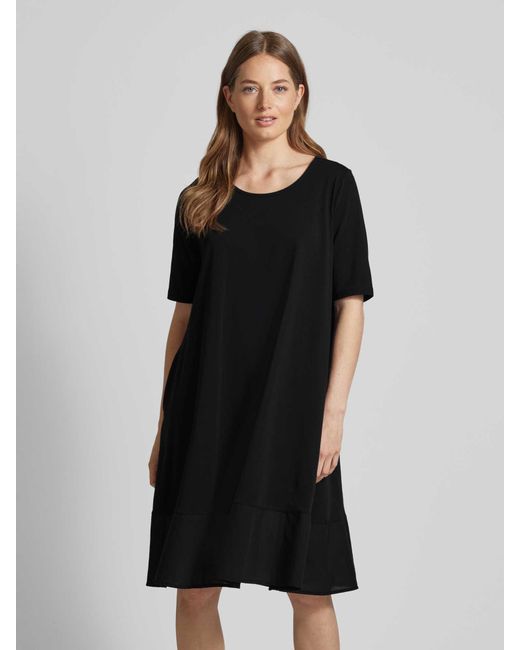 Milano Italy Black Knielanges T-Shirt-Kleid mit Rundhalsausschnitt