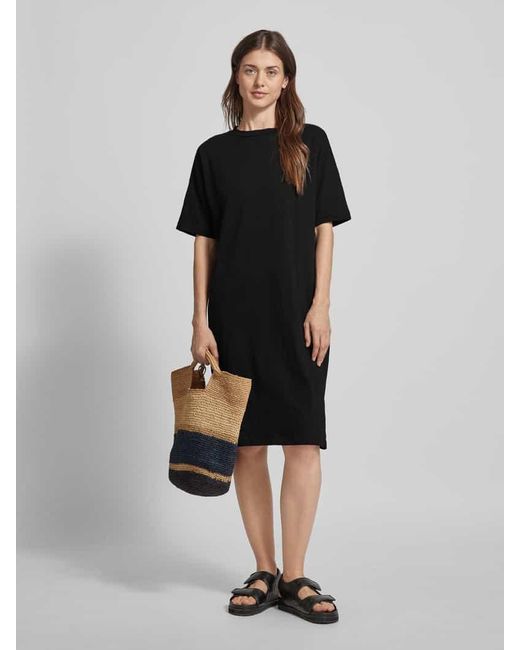 Knowledge Cotton Black Knielanges T-Shirt-Kleid mit Rundhalsausschnitt