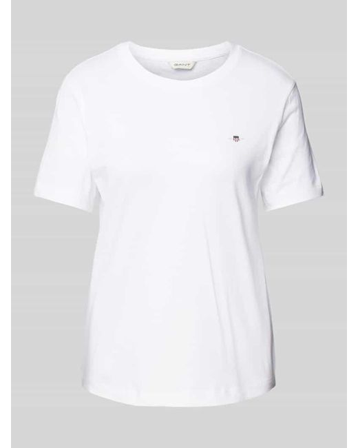 Gant White T-Shirt mit Label-Print