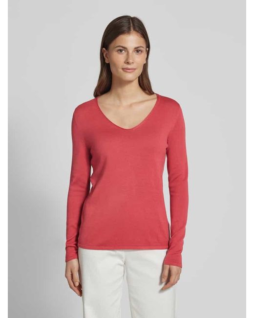 Tom Tailor Red Regular Fit Strickpullover aus Baumwoll-Mix mit V-Ausschnitt