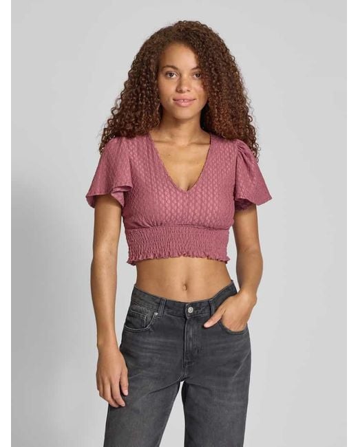 ONLY Pink Regular Fit Crop Top mit Smok-Detail Modell 'HANNAH'