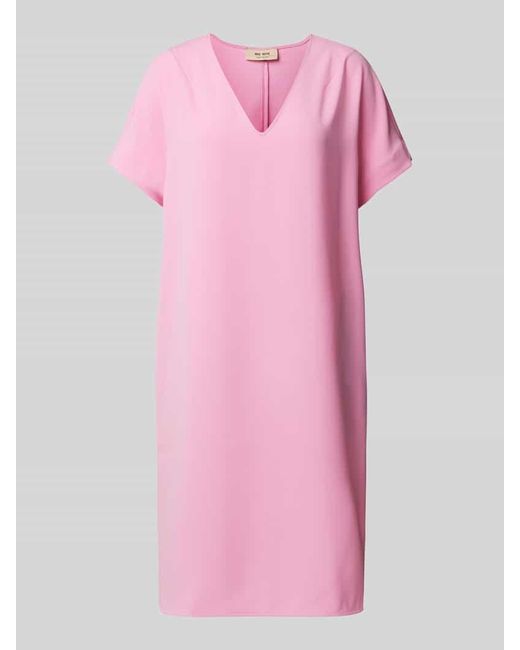 Mos Mosh Pink Knielanges Kleid mit V-Ausschnitt Modell 'AURI LEIA'
