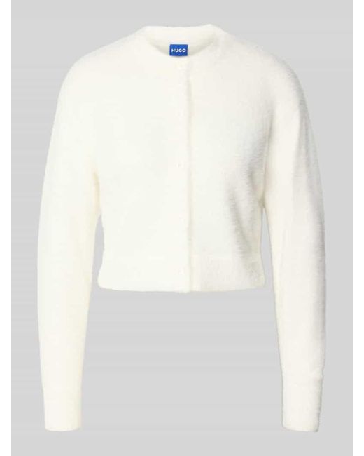 HUGO White Regular Fit Strickjacke mit Label Stitching Modell 'SFURRY'
