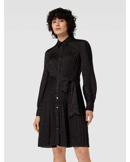 DKNY Black Knielanges Hemdblusenkleid mit Allover-Muster