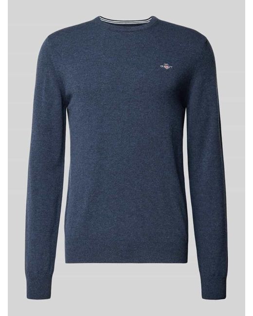 Gant Strickpullover aus reiner Lammwolle mit gerippten Abschlüssen in Blue für Herren