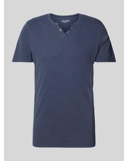Jack & Jones T-Shirt mit V-Ausschnitt Modell 'SPLIT' in Blue für Herren
