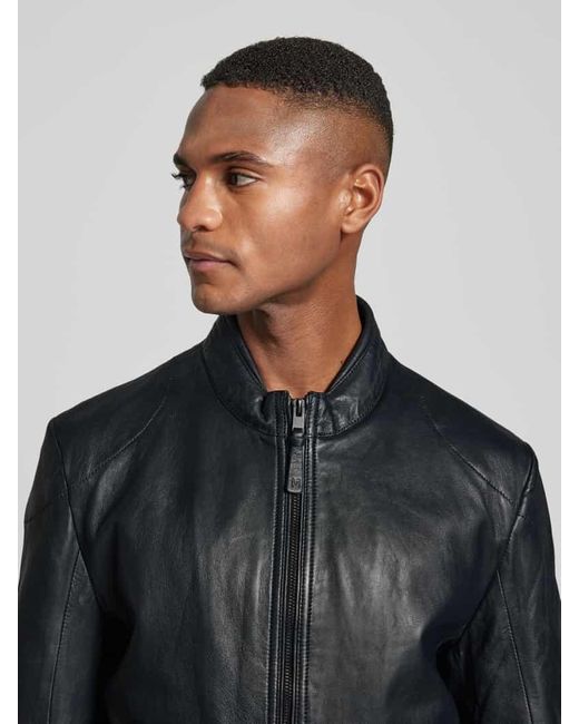 Gipsy Regular Fit Lederjacke Mit Stehkragen Modell 'Taavi' in Blue für Herren