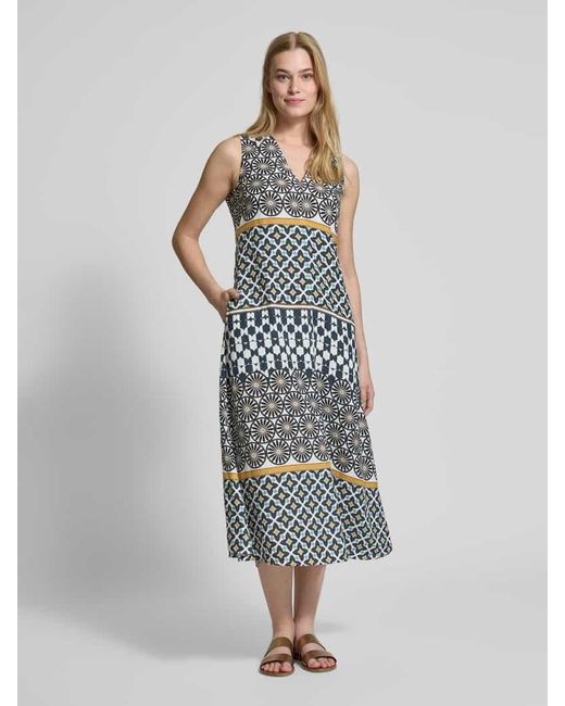 Marc O' Polo White A-Linie Leinenkleid mit Allover-Muster