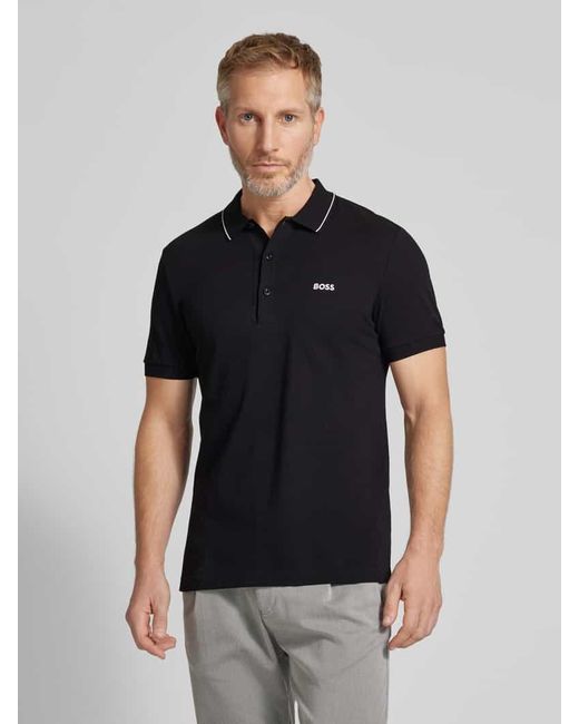 Boss Regular Fit Poloshirt mit Label-Stitching Modell 'Paule' in Black für Herren