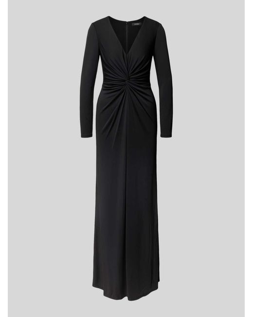 Ralph Lauren Avondjurk Met V-Hals En Knoopdetail, Model 'Nadira' in het Black