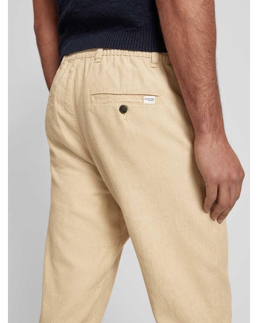 SELECTED Slim Tapered Fit Broek Met Tunnelkoord in het Natural voor heren