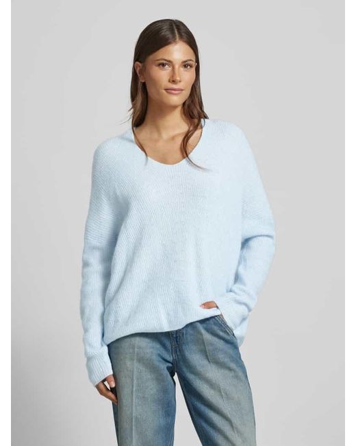 Mos Mosh Blue Oversized Strickpullover Mit Label-Applikation Modell 'Thora'