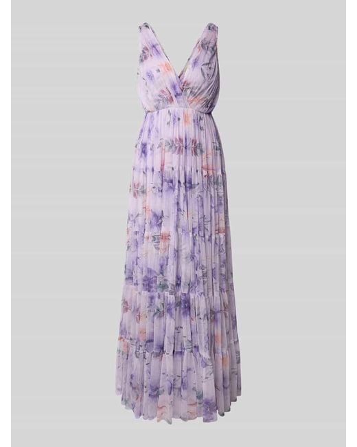 LACE & BEADS Purple Abendkleid im Stufen-Look mit V-Ausschnitt