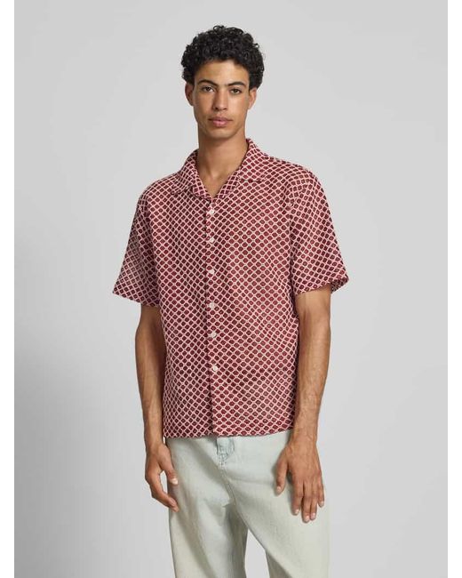 Redefined Rebel Boxy Fit Freizeithemd mit Lochmuster Modell 'ZANDER' in Red für Herren