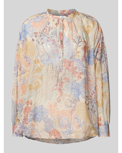 0039 Italy Blouseshirt Met Ronde Hals in het Natural