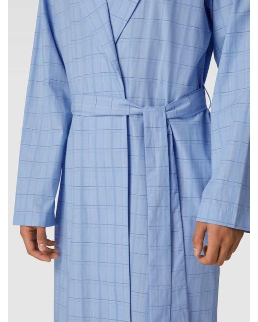 Hanro Bademantel Aus Reiner Baumwolle Mit Gitterkaro Modell 'Ian Robe' in Blue für Herren