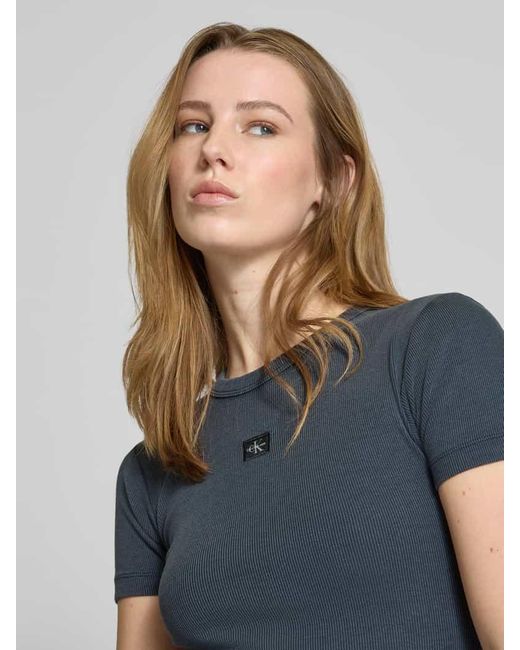 Calvin Klein Blue T-Shirt-Kleid mit Label-Patch und Rundhalsausschnitt
