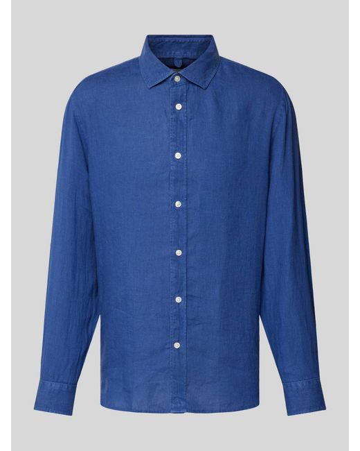 Mango Regular Fit Leinenhemd mit Kentkragen Modell 'AVISPAG' in Blue für Herren