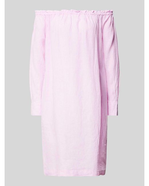 0039 Italy Knielange Linnen Off Shoulder-jurk Met Manchetten in het Pink