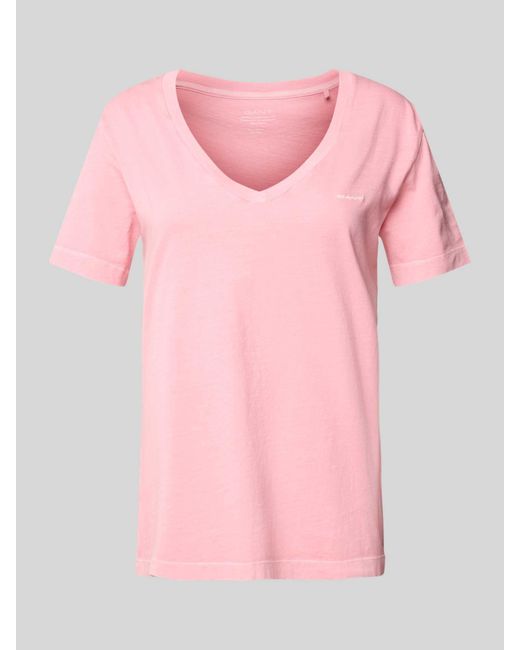 Gant T-Shirt Met Geribde V-Hals in het Pink