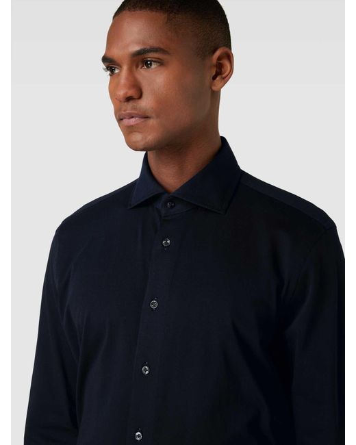 Profuomo Slim Fit Zakelijk Overhemd Van Katoen Met Stretch in het Blue voor heren