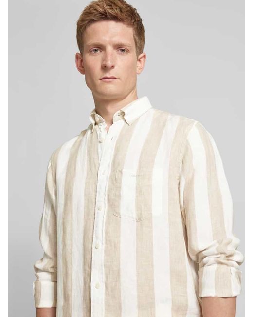 Gant Regular Fit Leinenhemd mit Blockstreifen in Natural für Herren