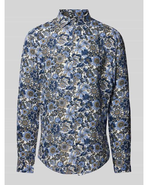 Seidensticker Slim Fit Business-Hemd aus Leinen mit floralem Muster in Blue für Herren