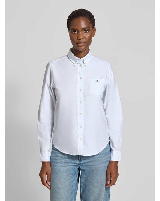 Gant White Hemdbluse mit Button-Down-Kragen und Sportmanschetten