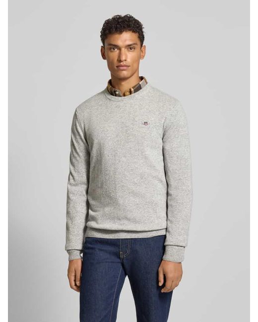 Gant Strickpullover aus reiner Lammwolle mit gerippten Abschlüssen in Gray für Herren