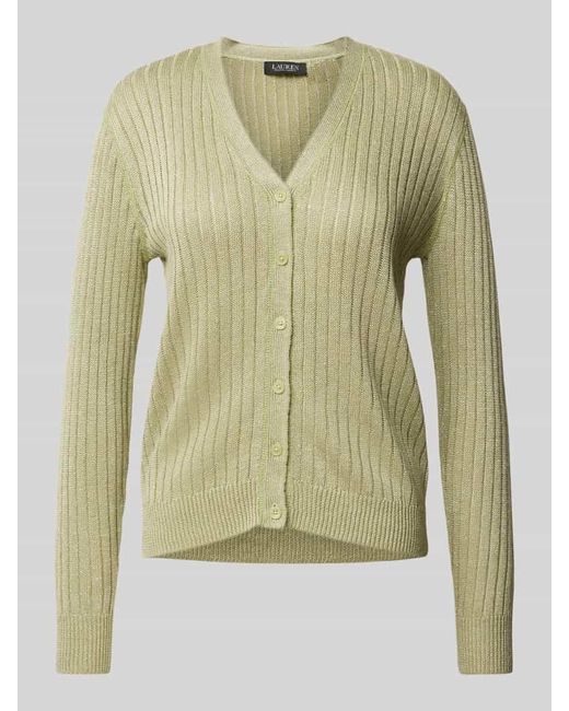 Ralph Lauren Green Leinencardigan mit V-Ausschnitt Modell 'DENZEL'